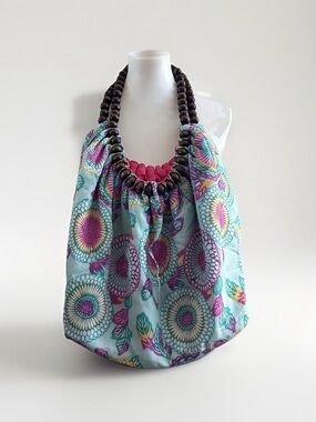 Amici Cotton Floral Print Shoulder Bag Bead Handles Boho Fairy Beach Travel
